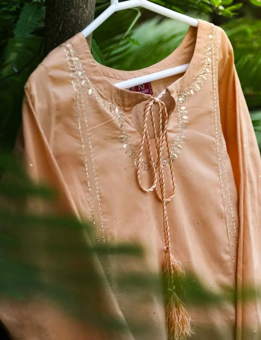 Khush Bakht Peach Kurta – Classic Cut with Golden Detailing