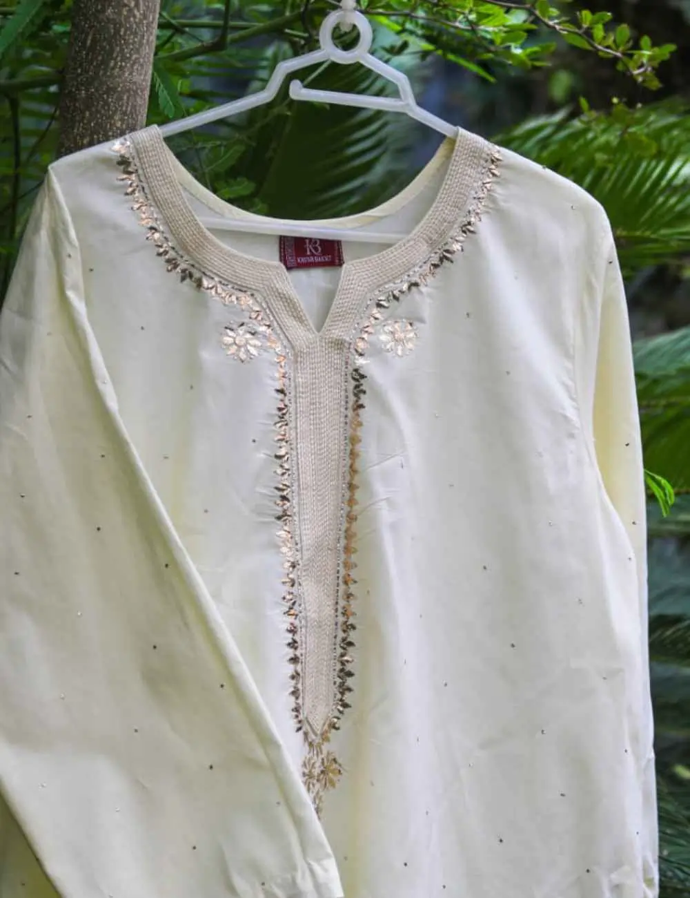Stitched Kurta with Hand Embroidered Neckline – Timeless Elegance by Khush Bakht