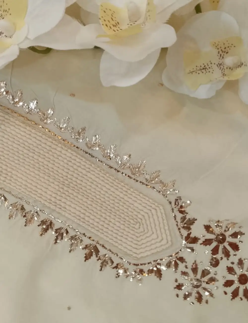 Off-White Embroidered Shirt with Golden Detailing – Khush Bakht